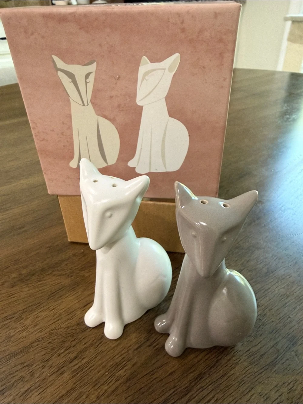 West Elm Ceramic Fox Salt & Pepper Shakers - White and Gray